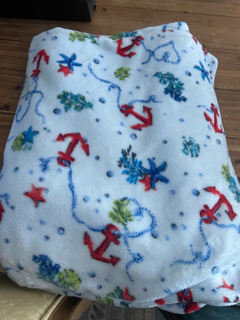 Vera Bradley Nautical Anchor Plush Throw Blanket - White, Red, Blue, Green
